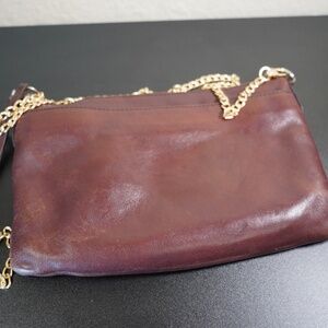 Vintage Burgundy Fossil Bag Crossbody with Unbranded Gold Chain